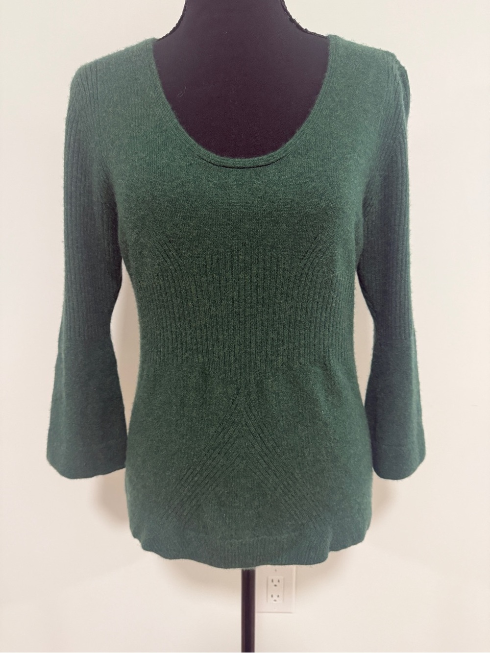 Vintage Max Studio 100% Cashmere Top XL Deep Forest Emerald Green 3/4 Sleeve M L
